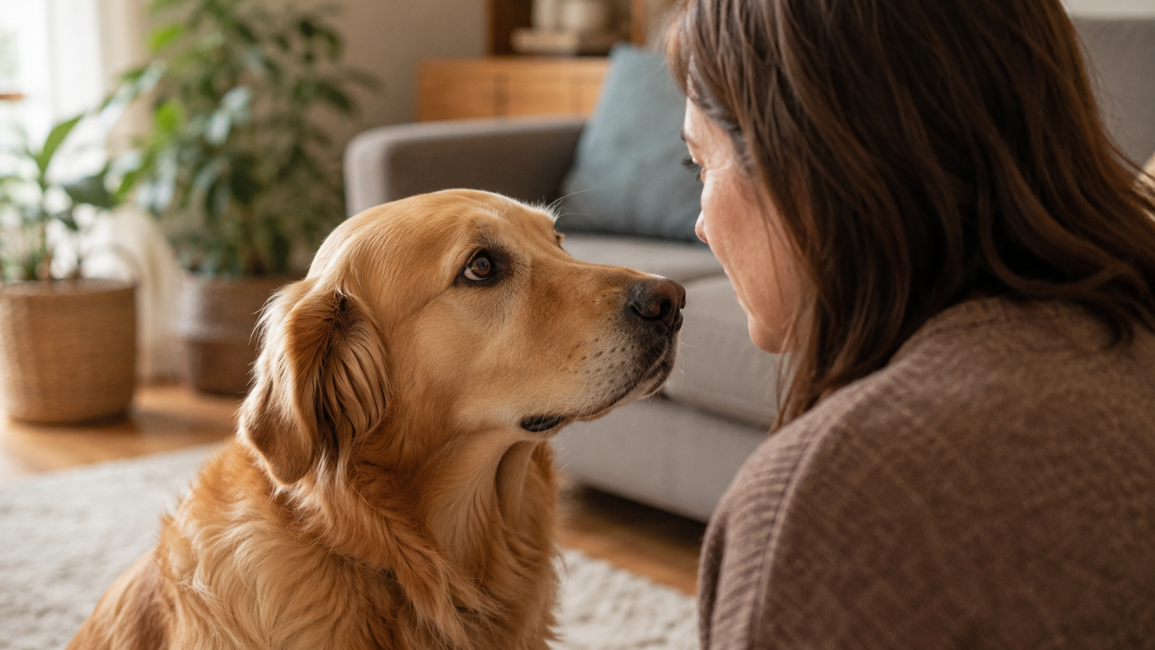 Perro mirando directamente a los ojos de su humano