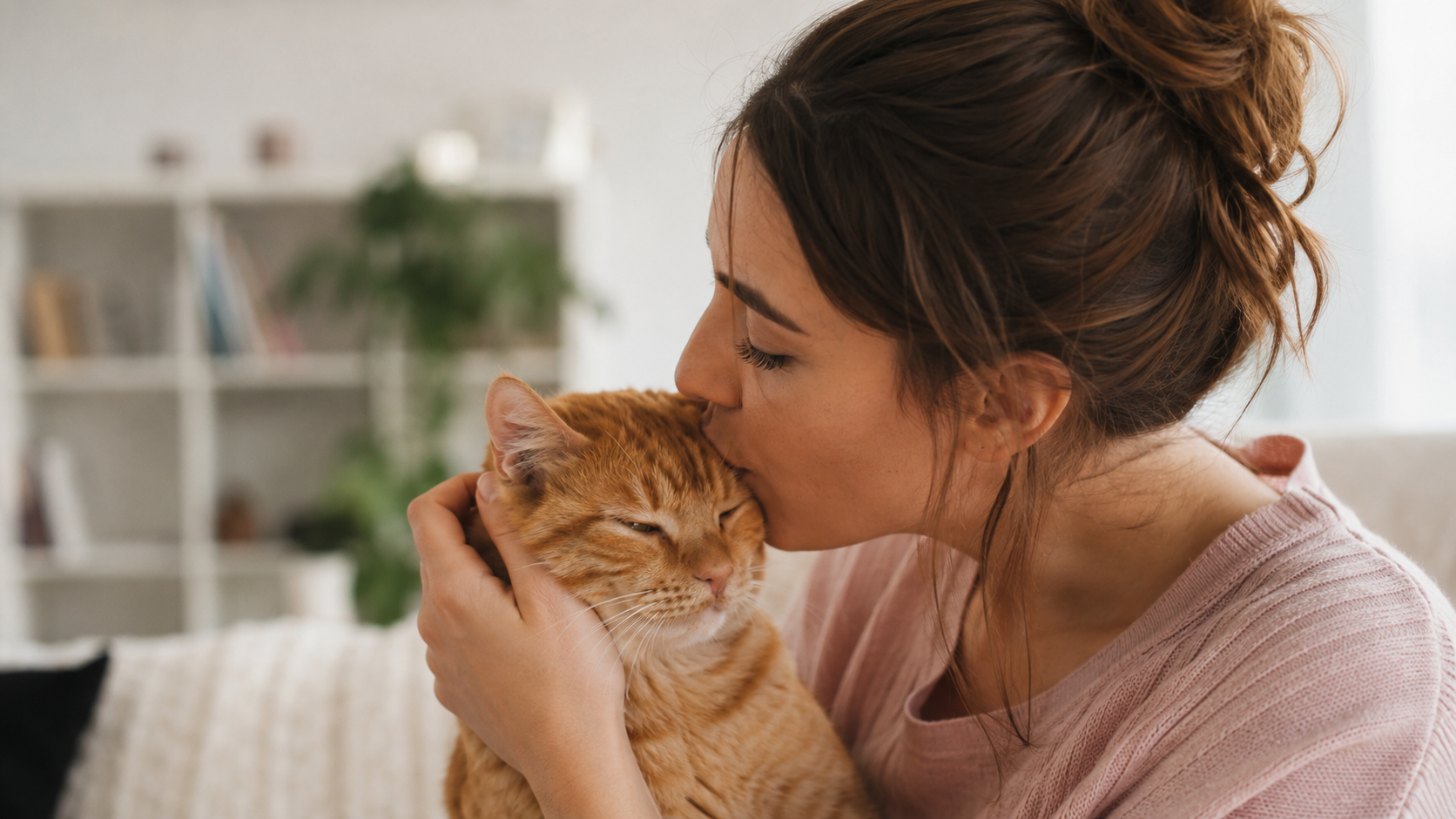 Persona besando con suavidad a su gato