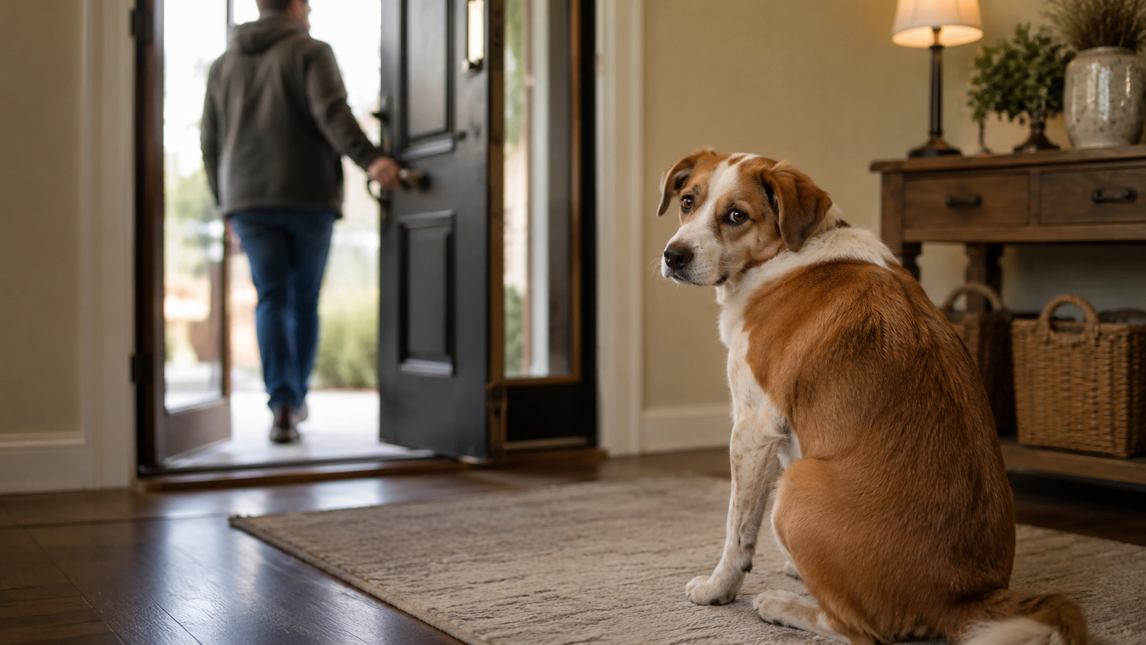 Perro mirando la puerta después de que su humano se va