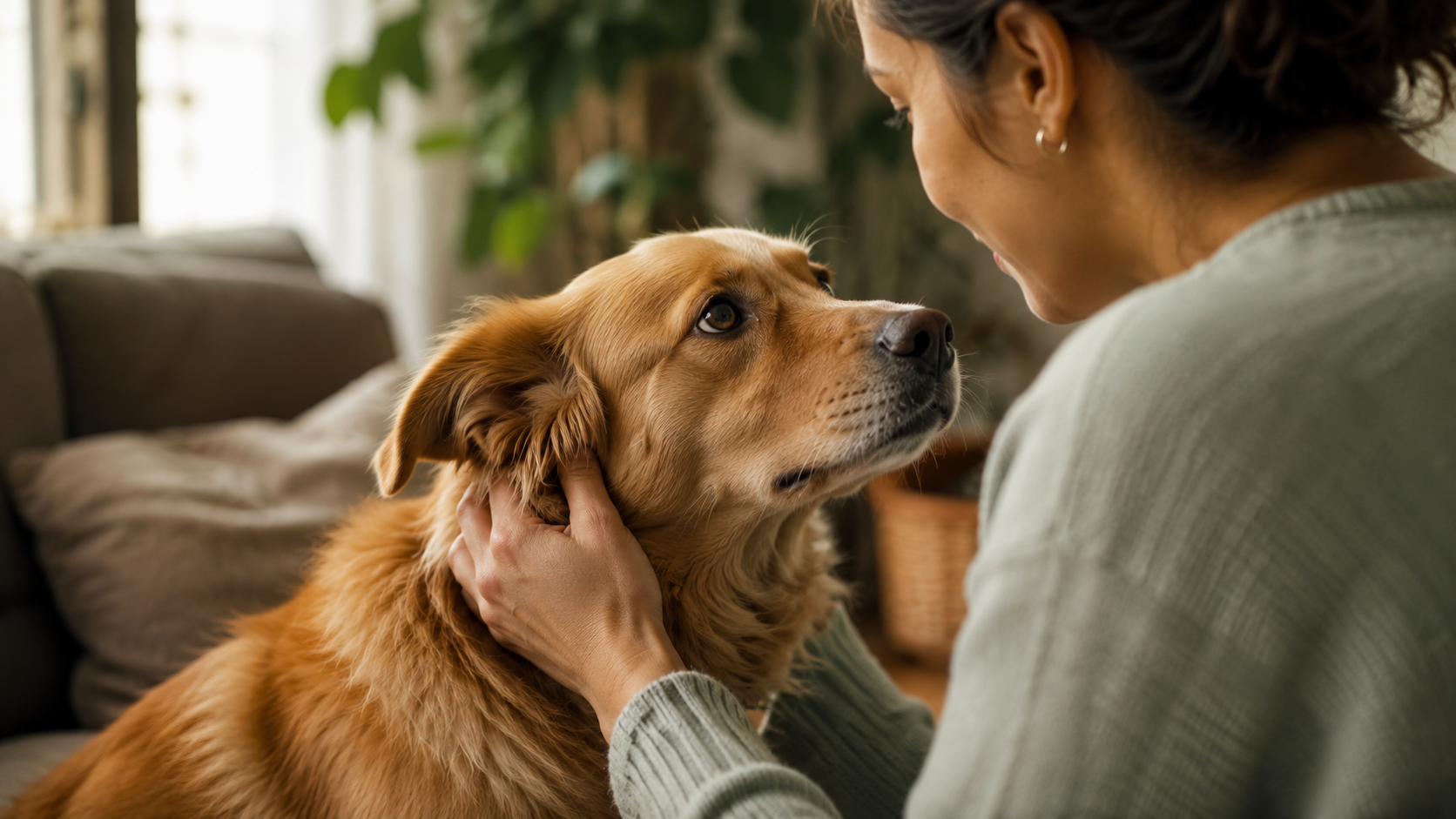 Perro mirando con atención a su humano