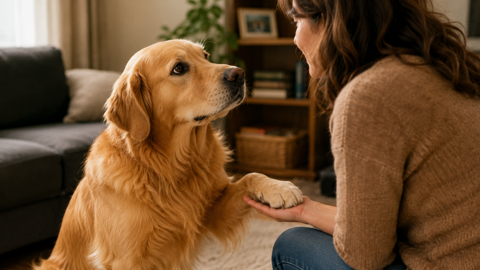 Perro tocando a su humano con la pata