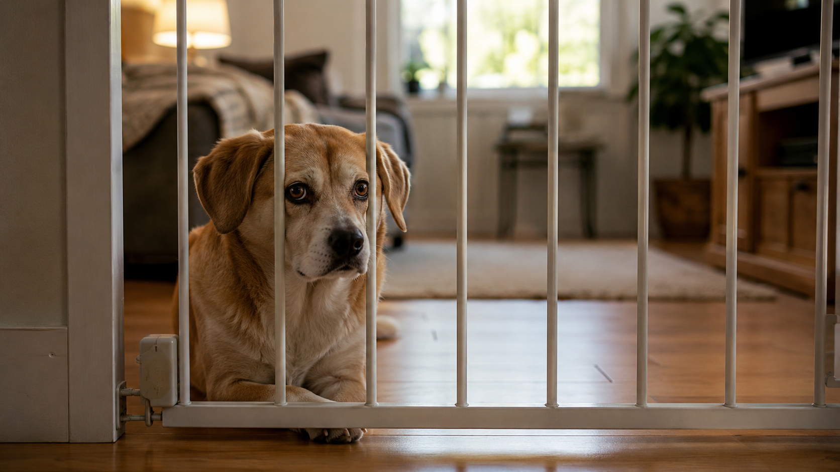 Perro solo y encerrado en casa