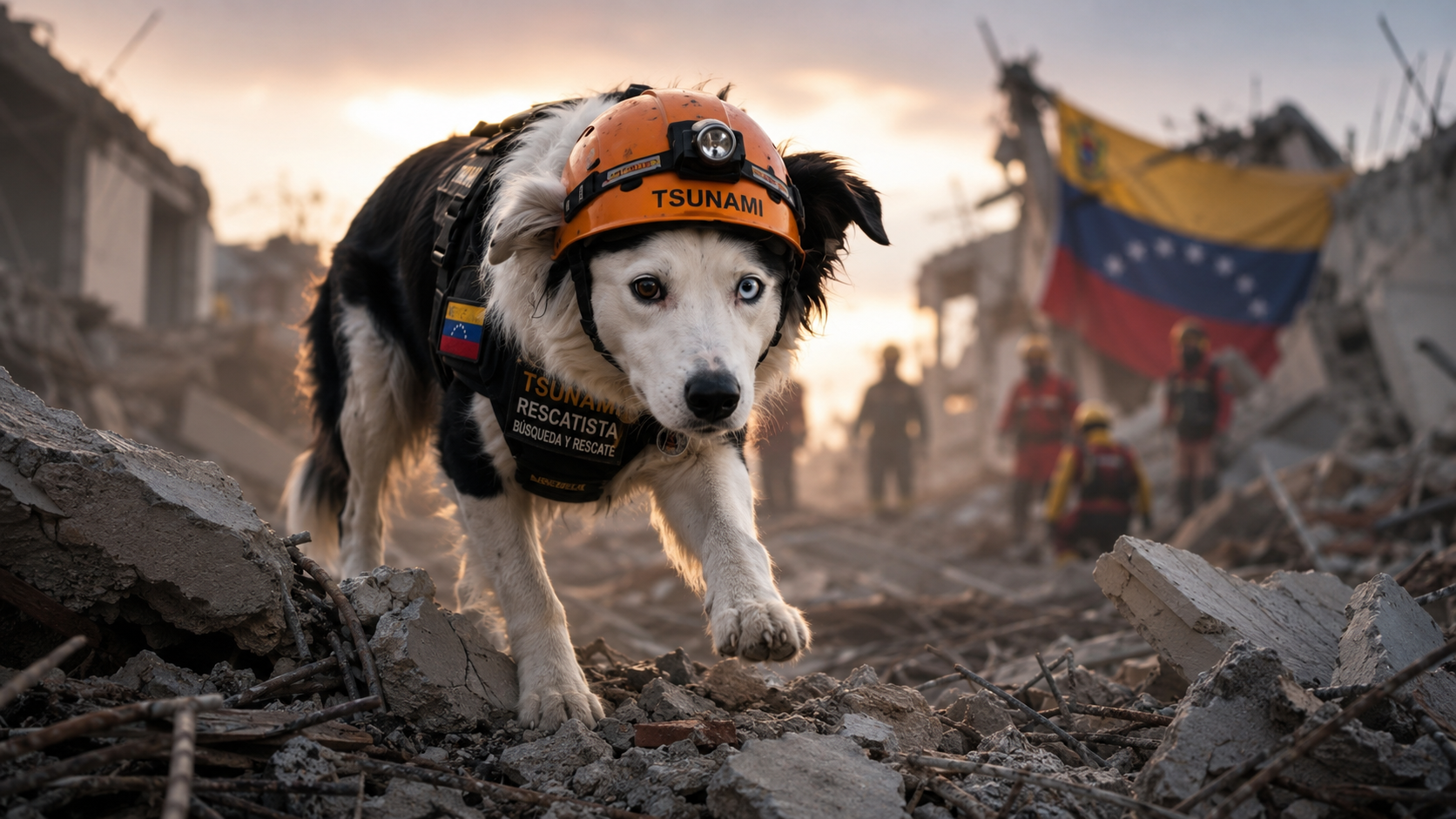 Tsunami, perro de rescate entre escombros