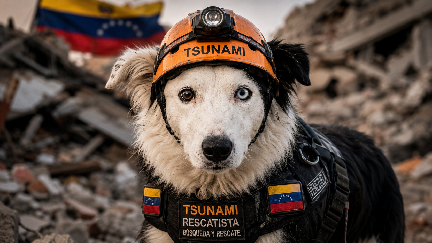 Perro de rescate y su guía en misión