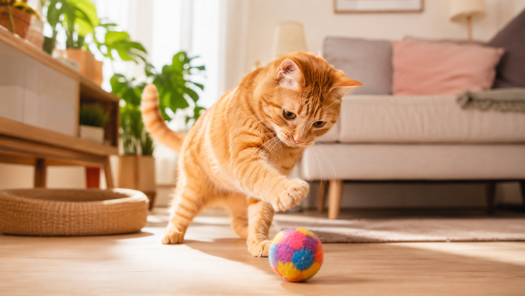 Gato naranja tranquilo en casa
