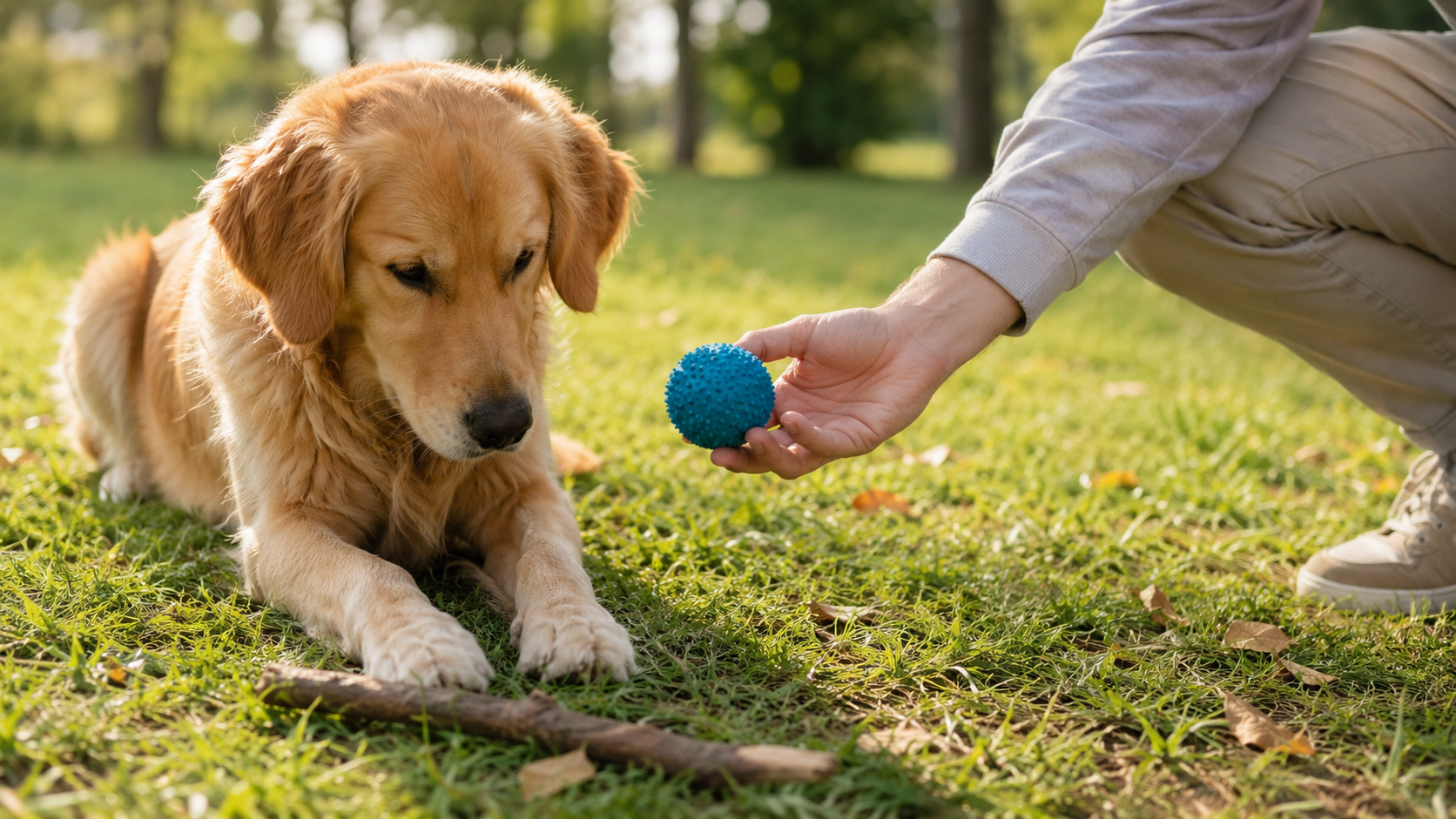 Perro mordiendo un palo durante el paseo
