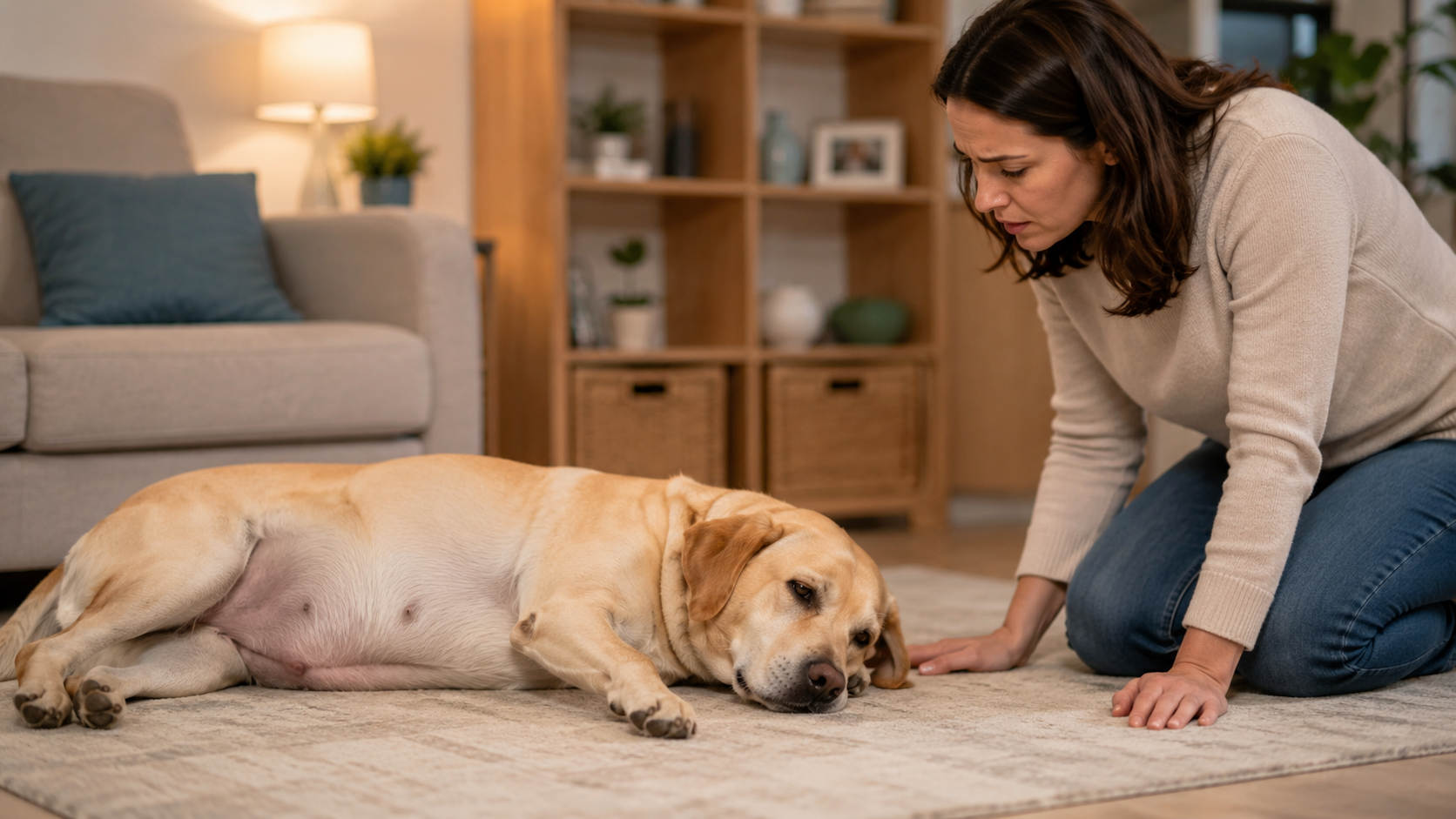 Perro mostrando incomodidad abdominal