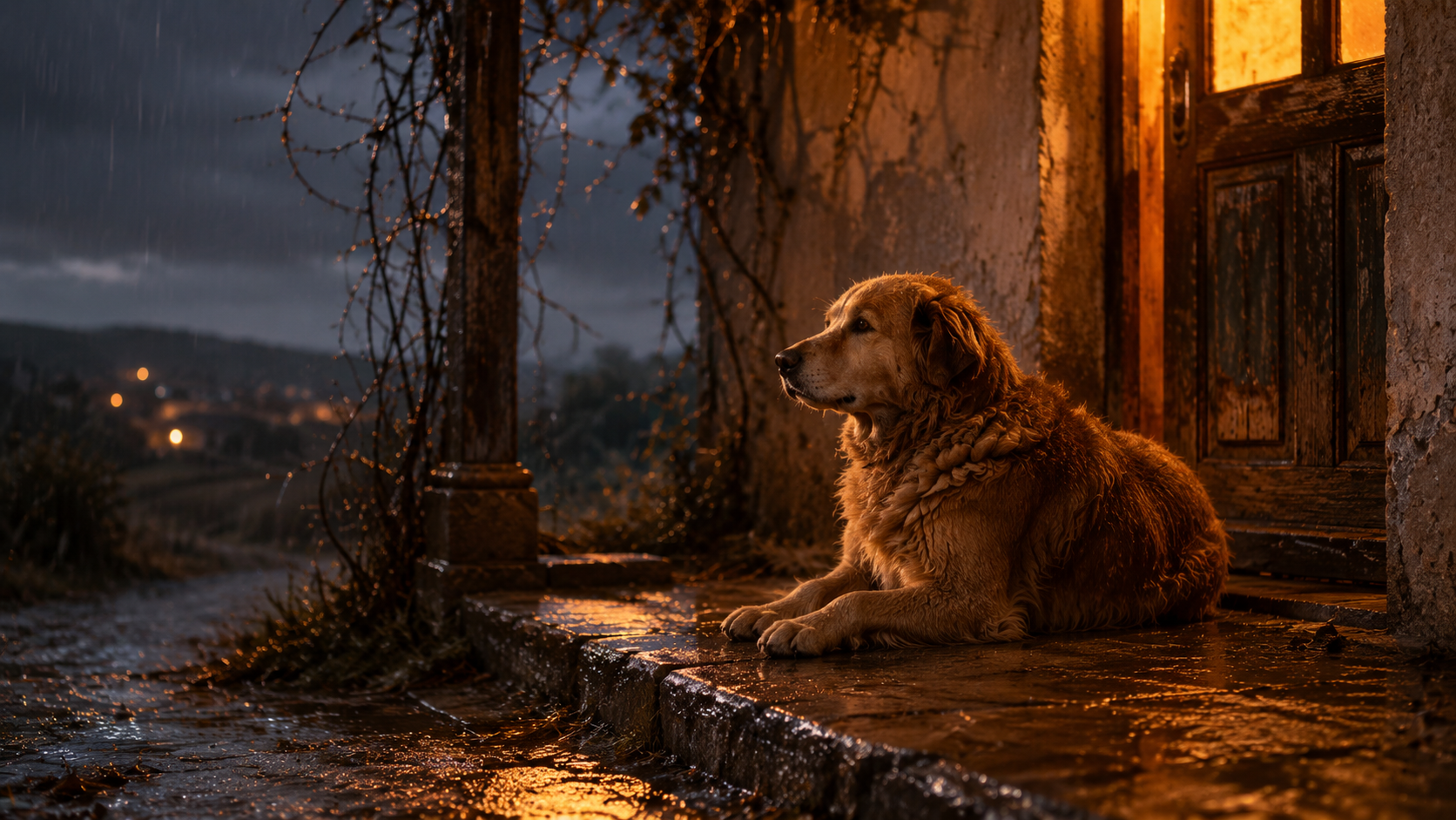 Perro observando el horizonte mientras espera