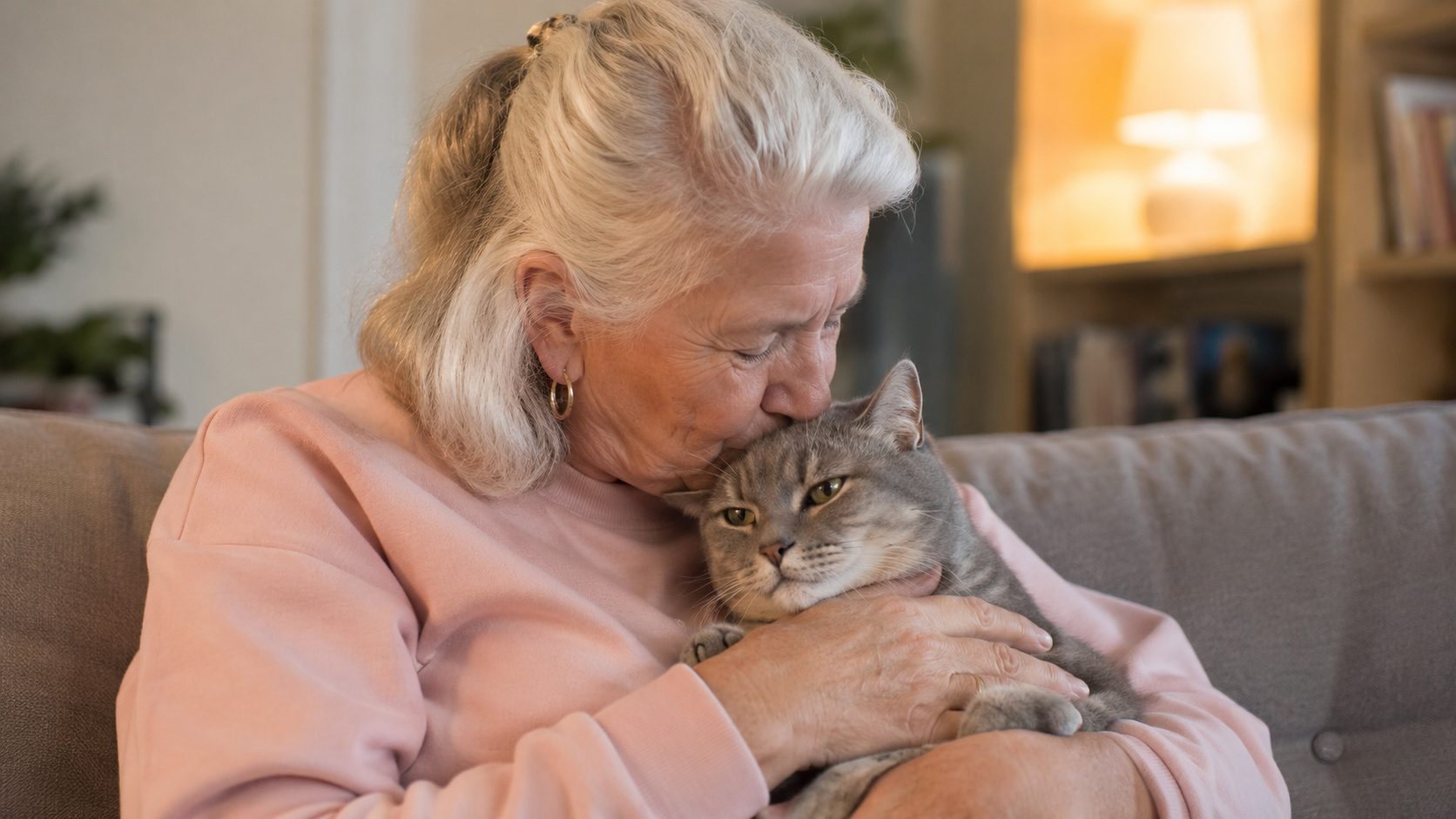 Gato relajado recibiendo afecto de su familia