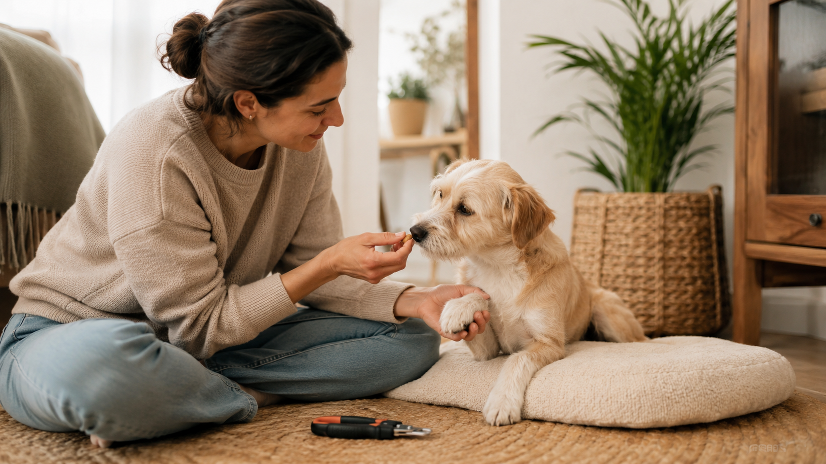 Perro recibiendo cuidados en sus patas