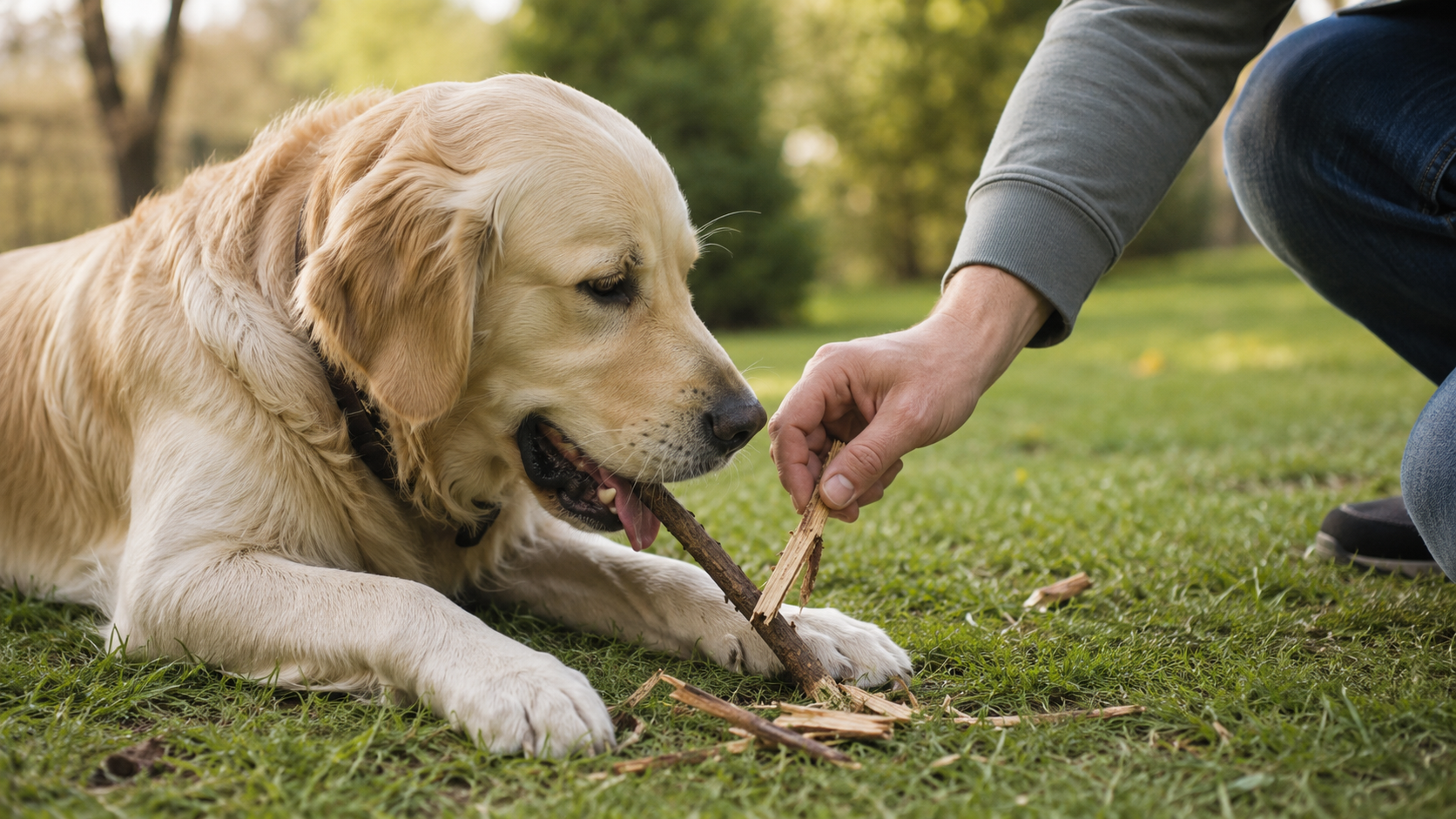 Perro llevando un palo con energía