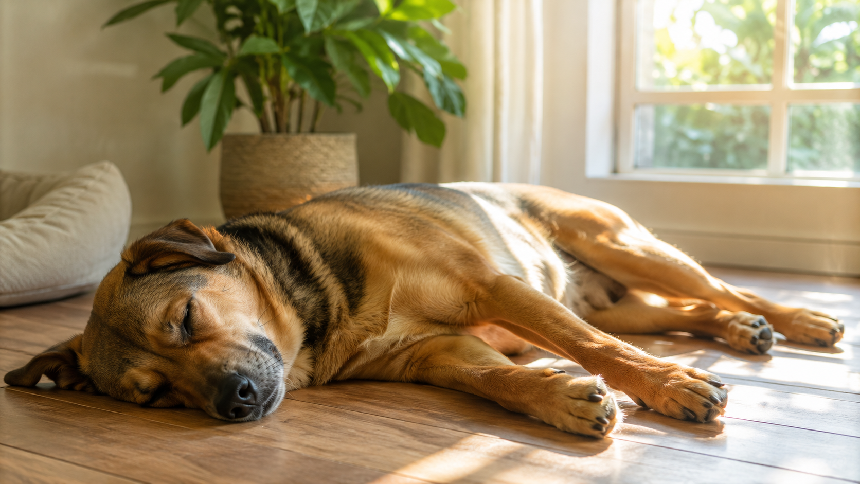 Perro en postura de sueño profundo