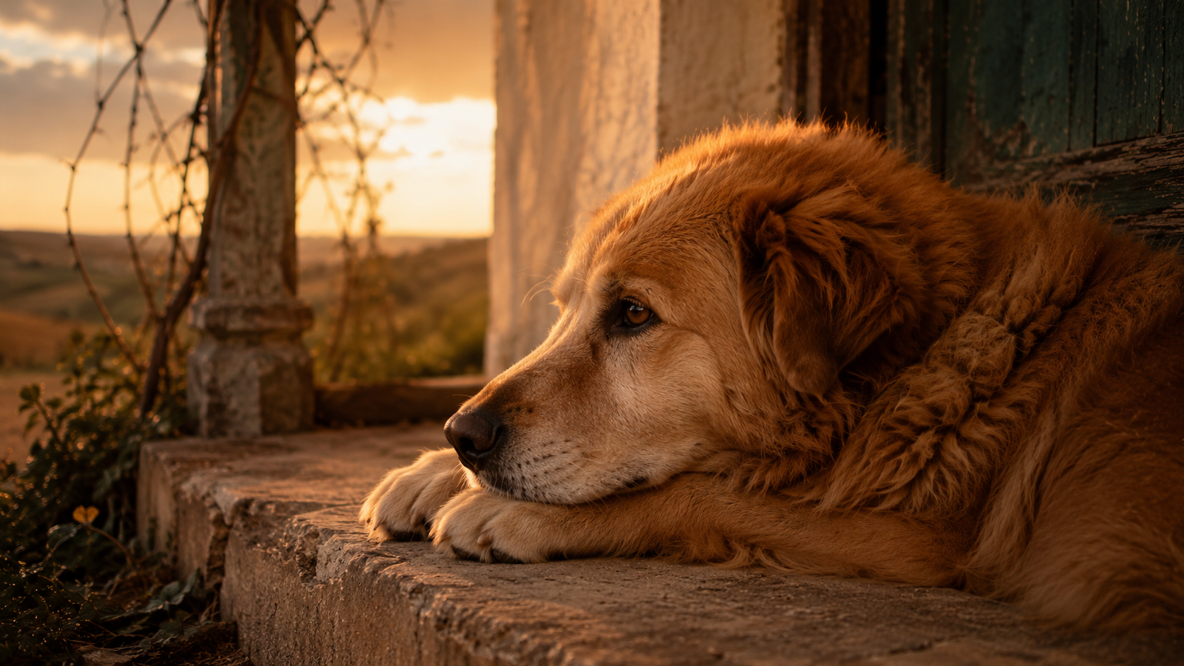 Perro anciano descansando con expresión emotiva