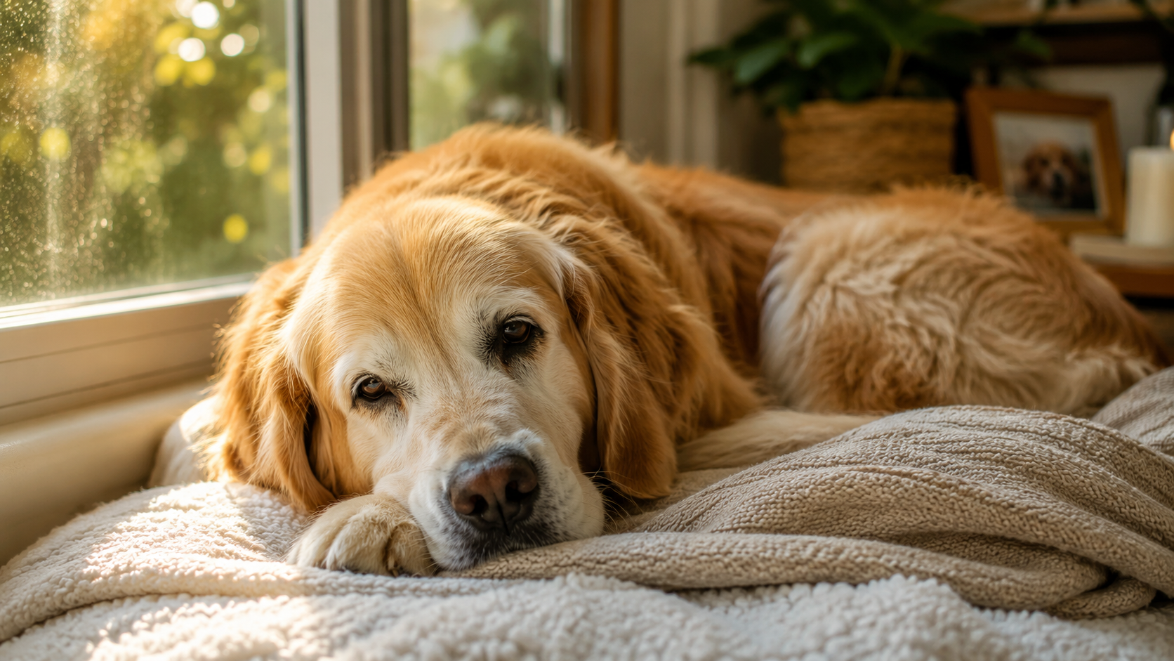 Perro descansando con mirada tranquila