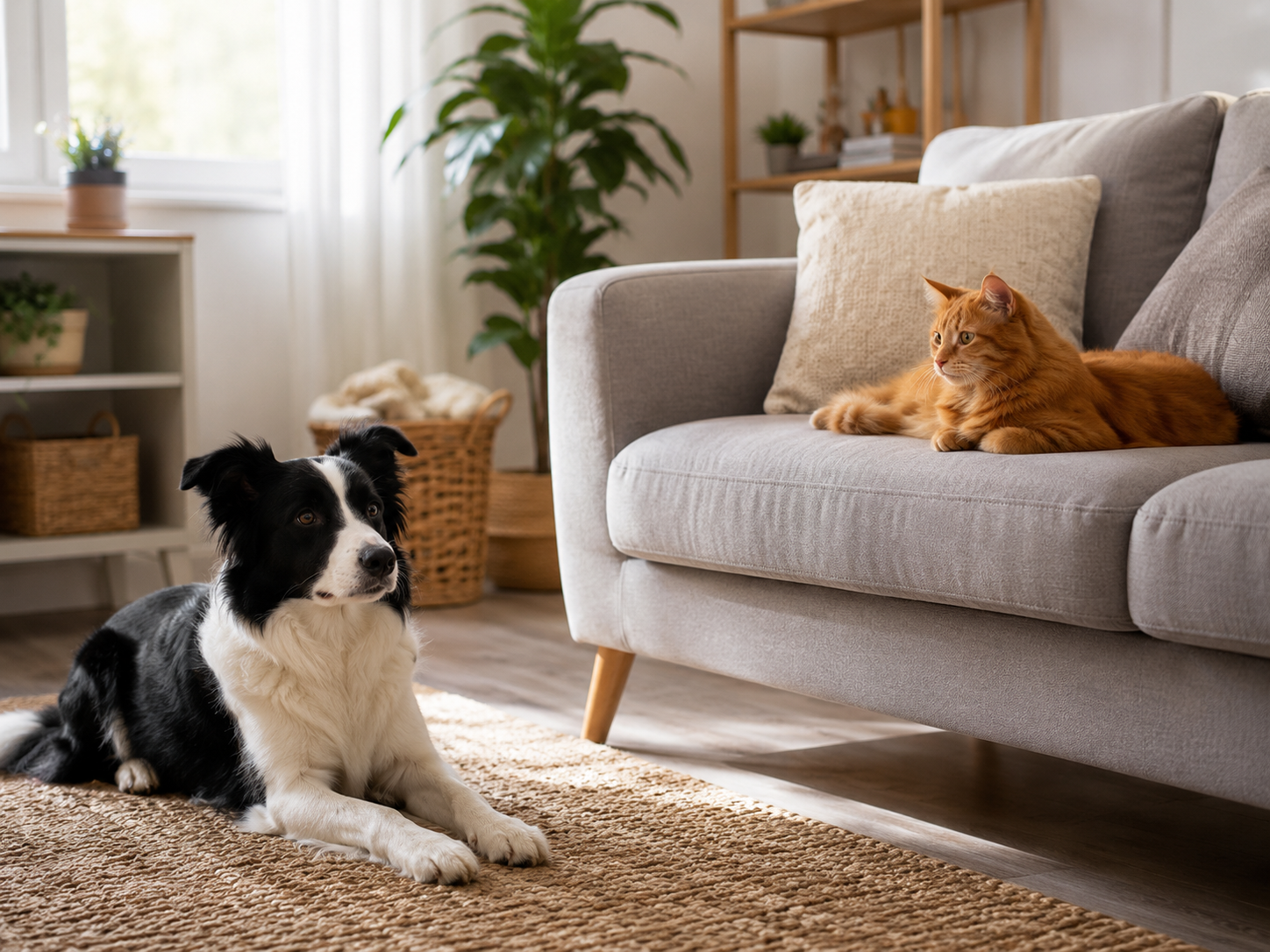 Perro y gato conviviendo con supervisión