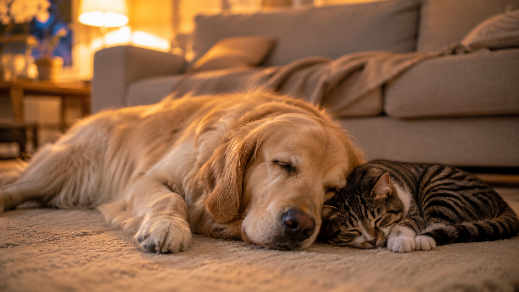 Gato y perro compartiendo el mismo hogar