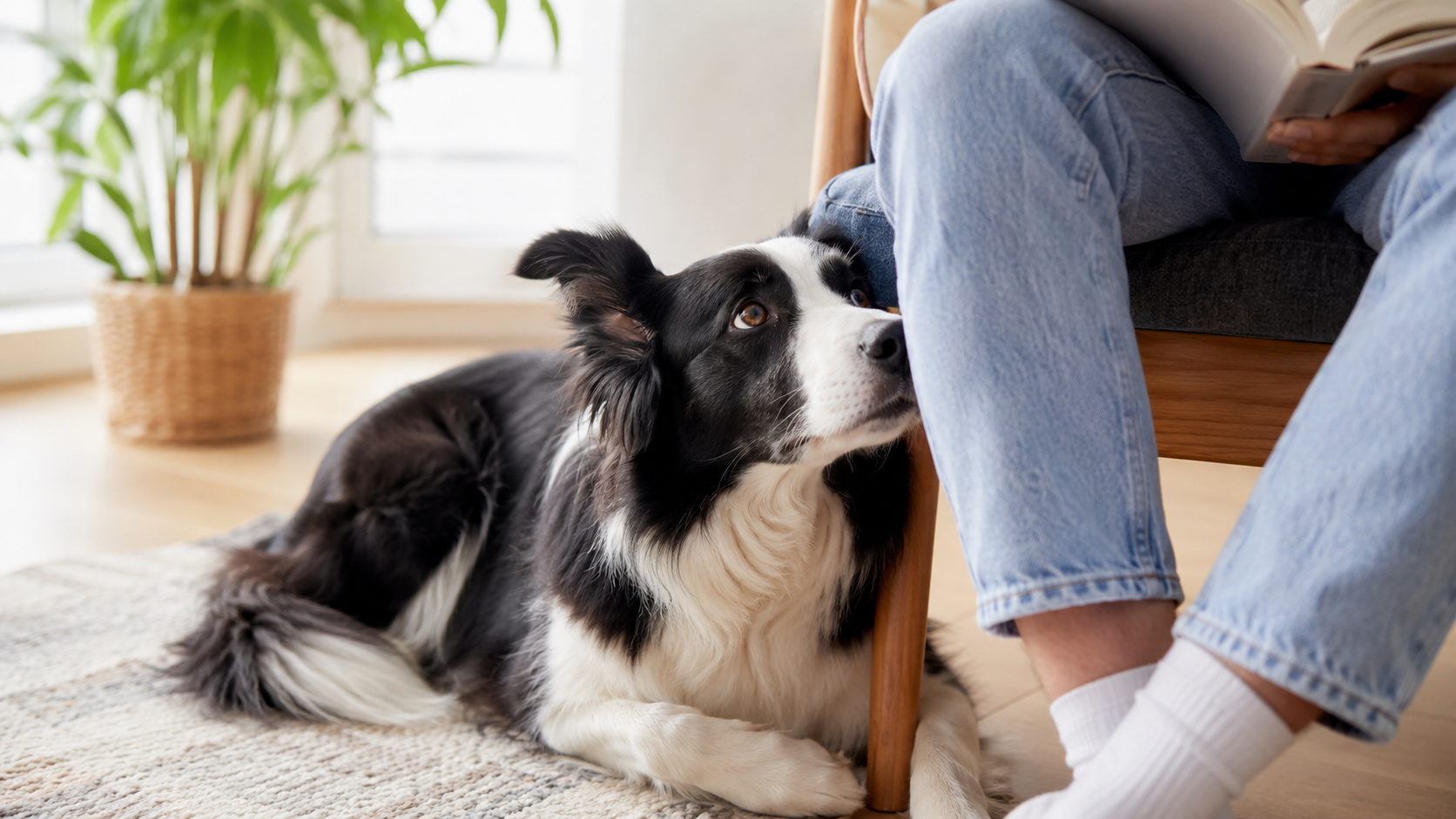 Perro mirando con expresión profunda a su humano