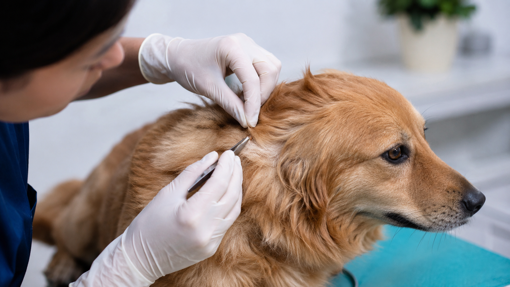 Garrapata adherida a la piel de un perro