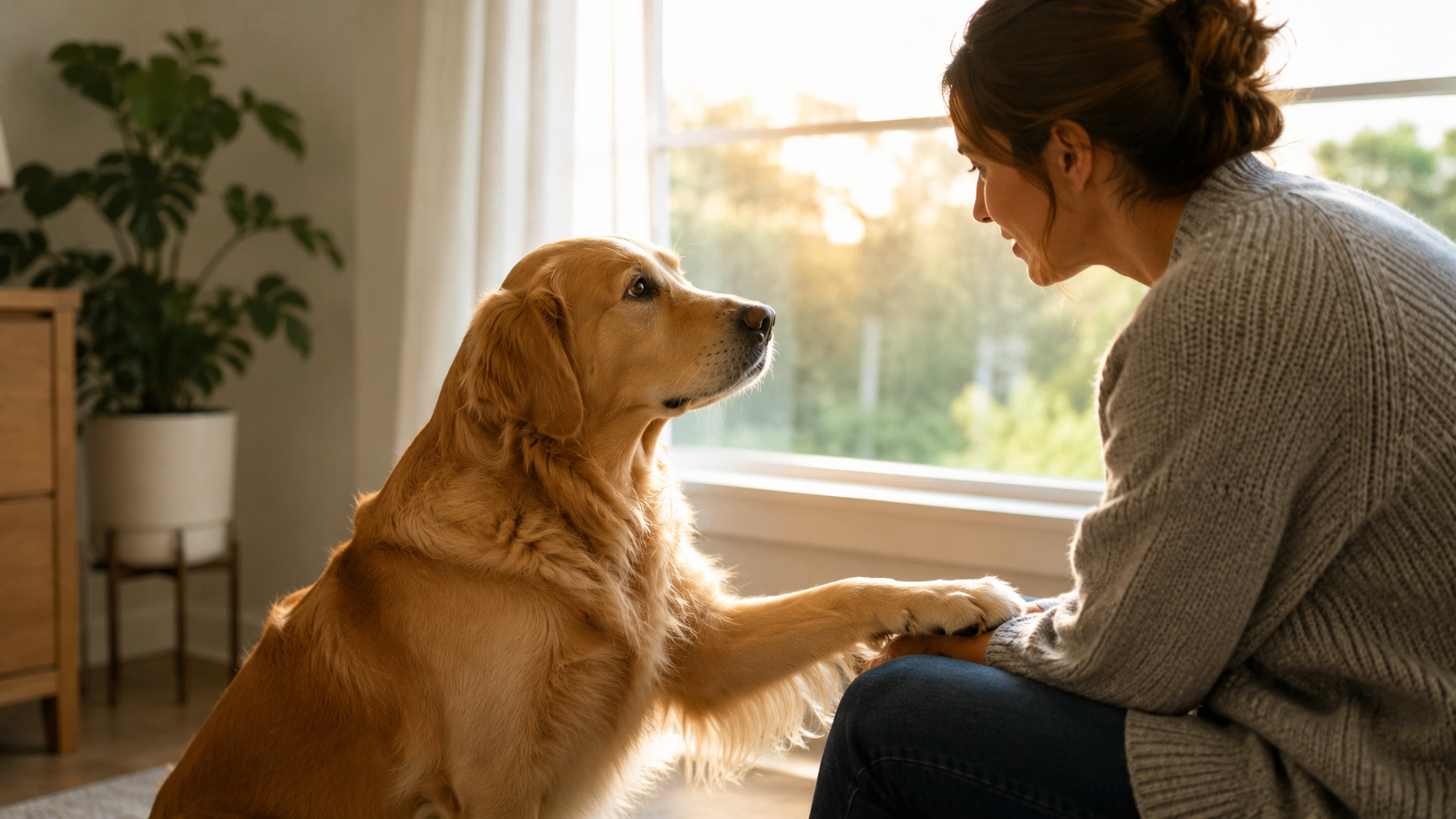 Perro usando su pata para comunicarse