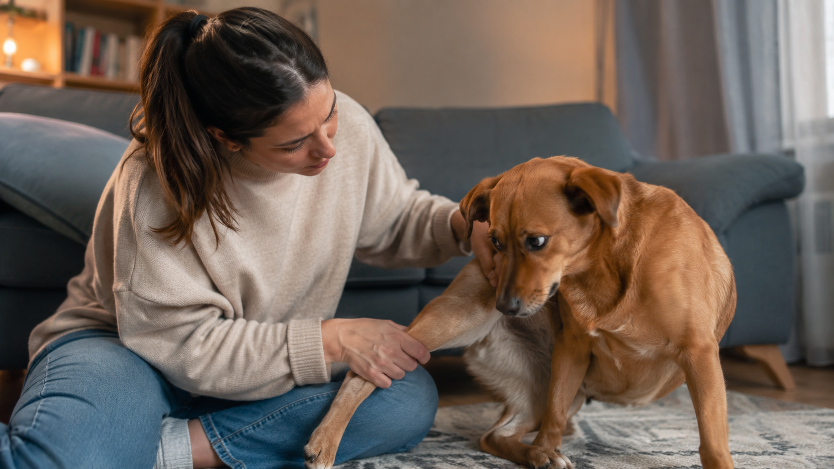 Perro recibiendo atención de su familia ante un cambio de conducta