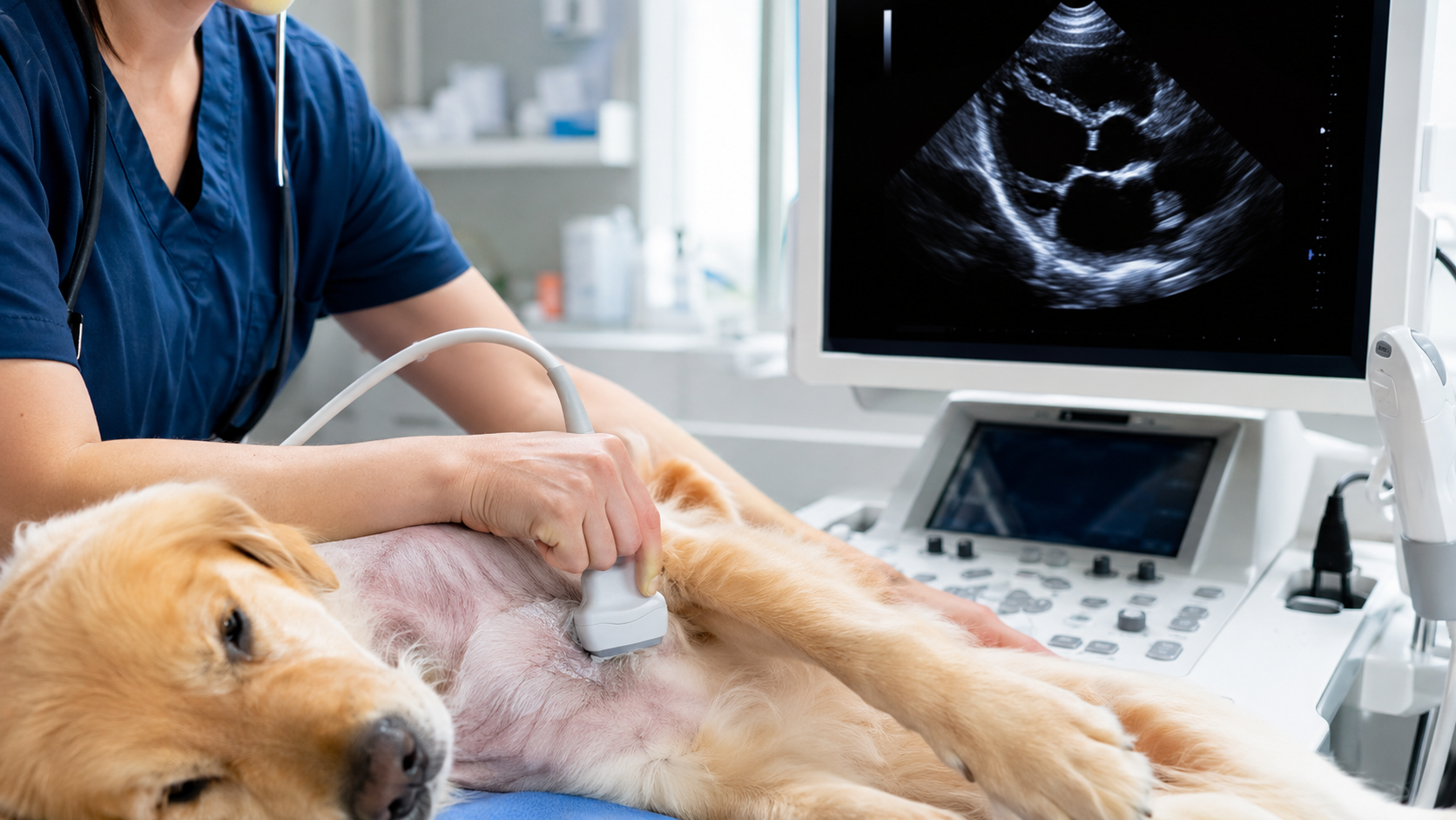 Exploración veterinaria del corazón de un perro