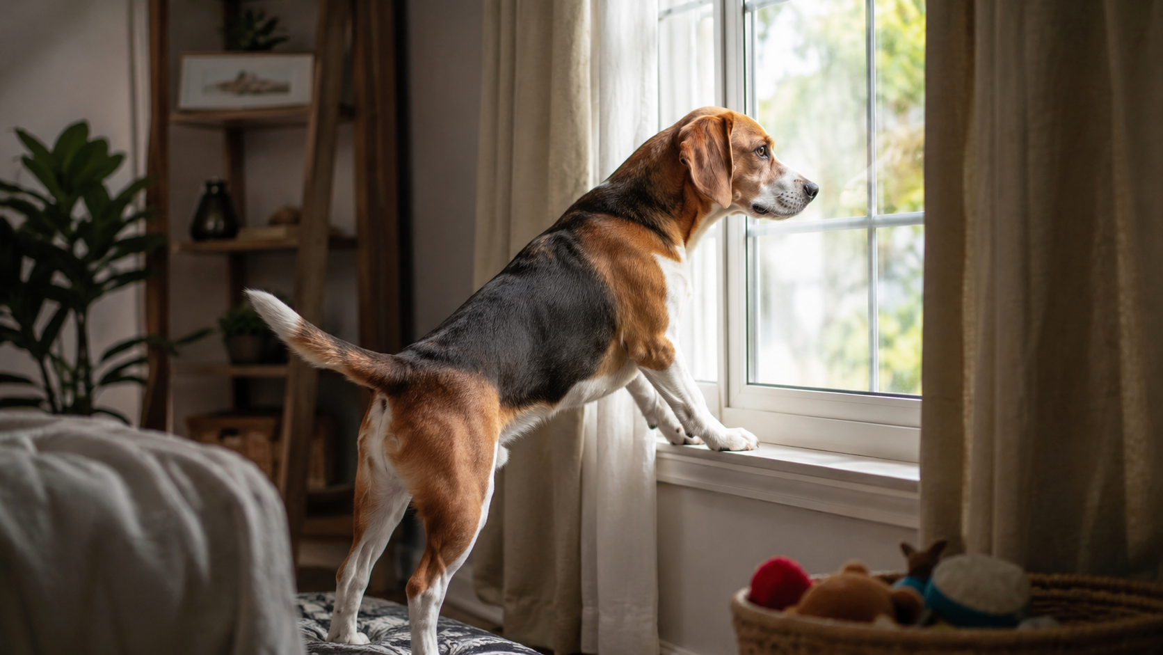 Perro esperando con expresión triste