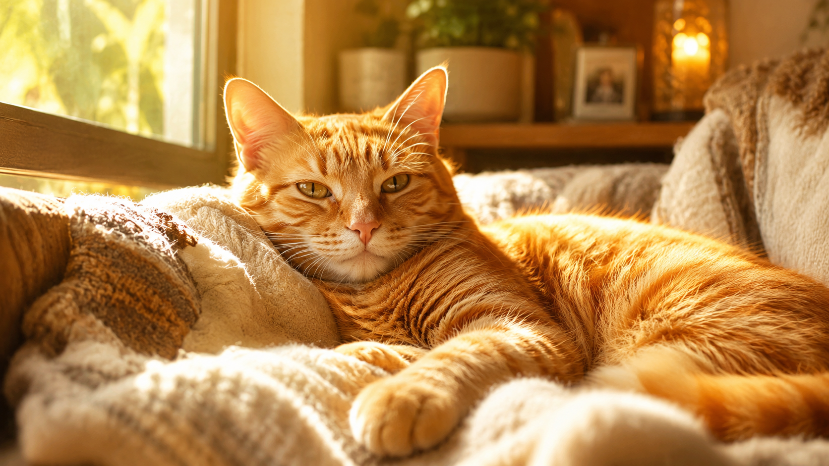 Gato naranja descansando con calma