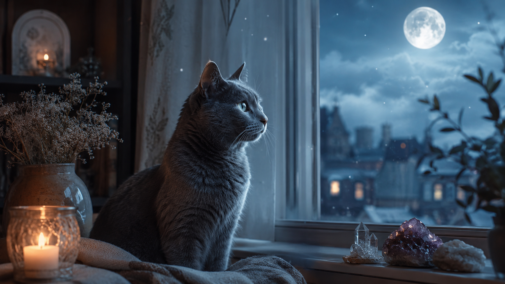 Gato con aura de paz y compañía