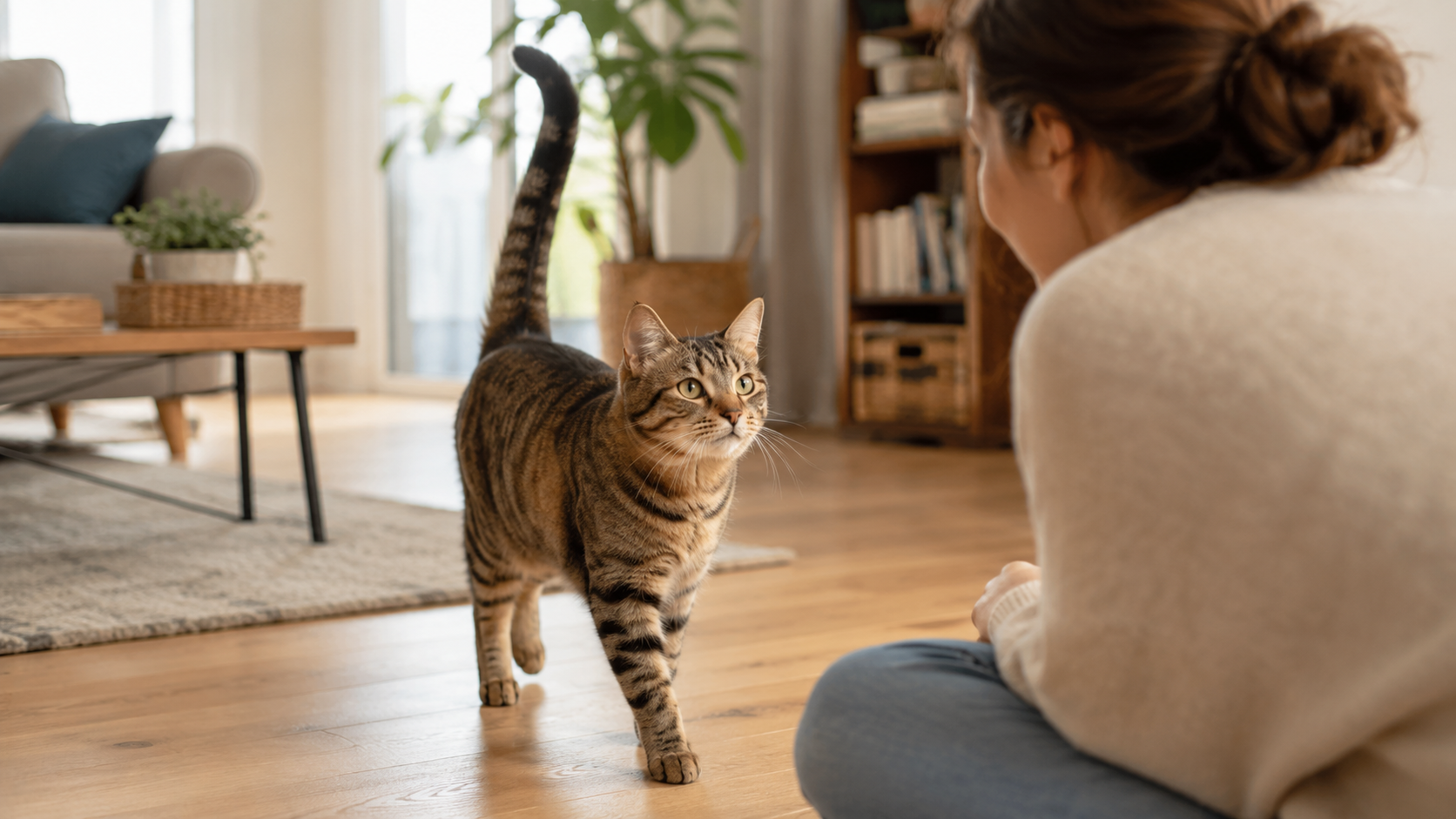 Gato mostrando señales con la cola