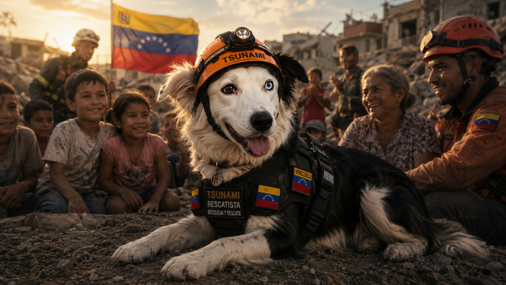 Héroe canino entre ruinas