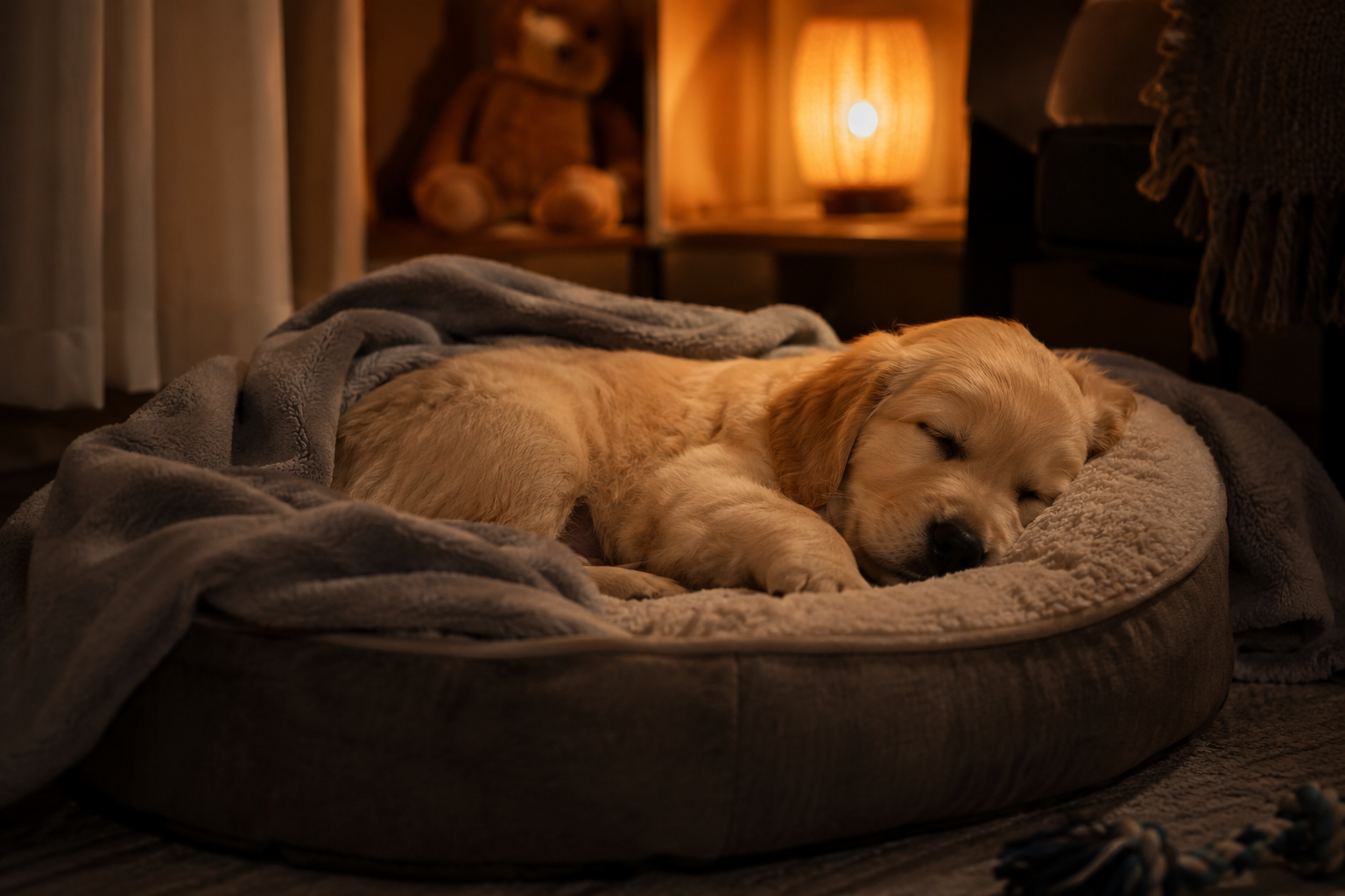 Cachorro en ambiente cálido preparado para dormir
