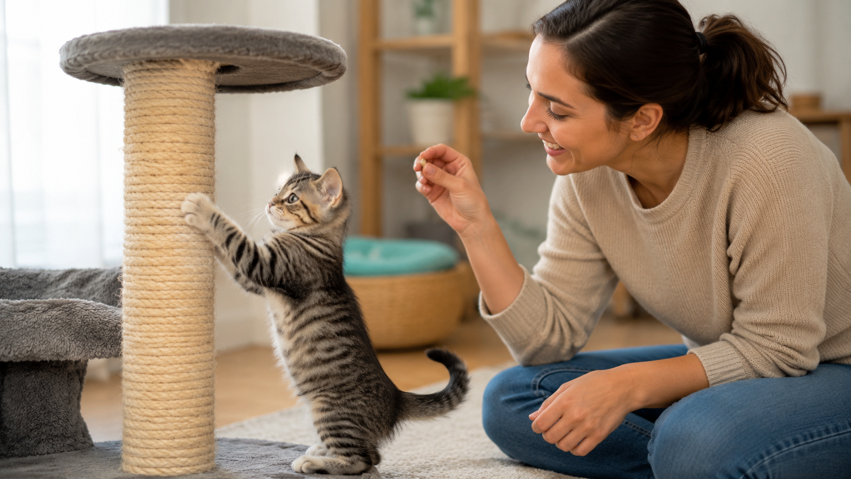 Gatito aprendiendo con paciencia y calma