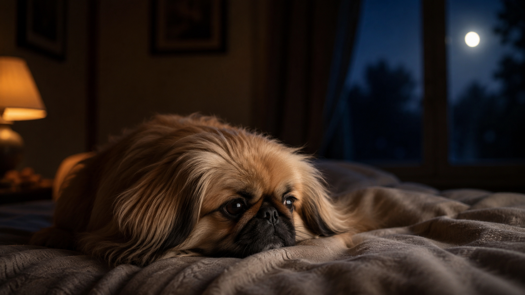 Pekinés descansando antes de dormir con música relajante