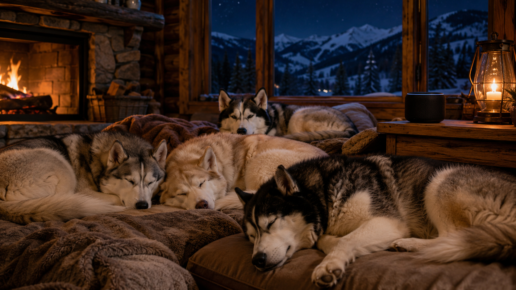 Husky blanco descansando mientras escucha música