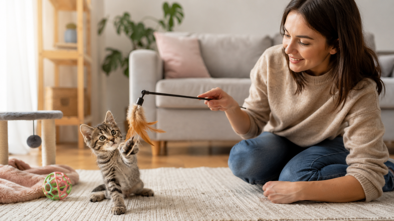 Gatito conviviendo con su familia