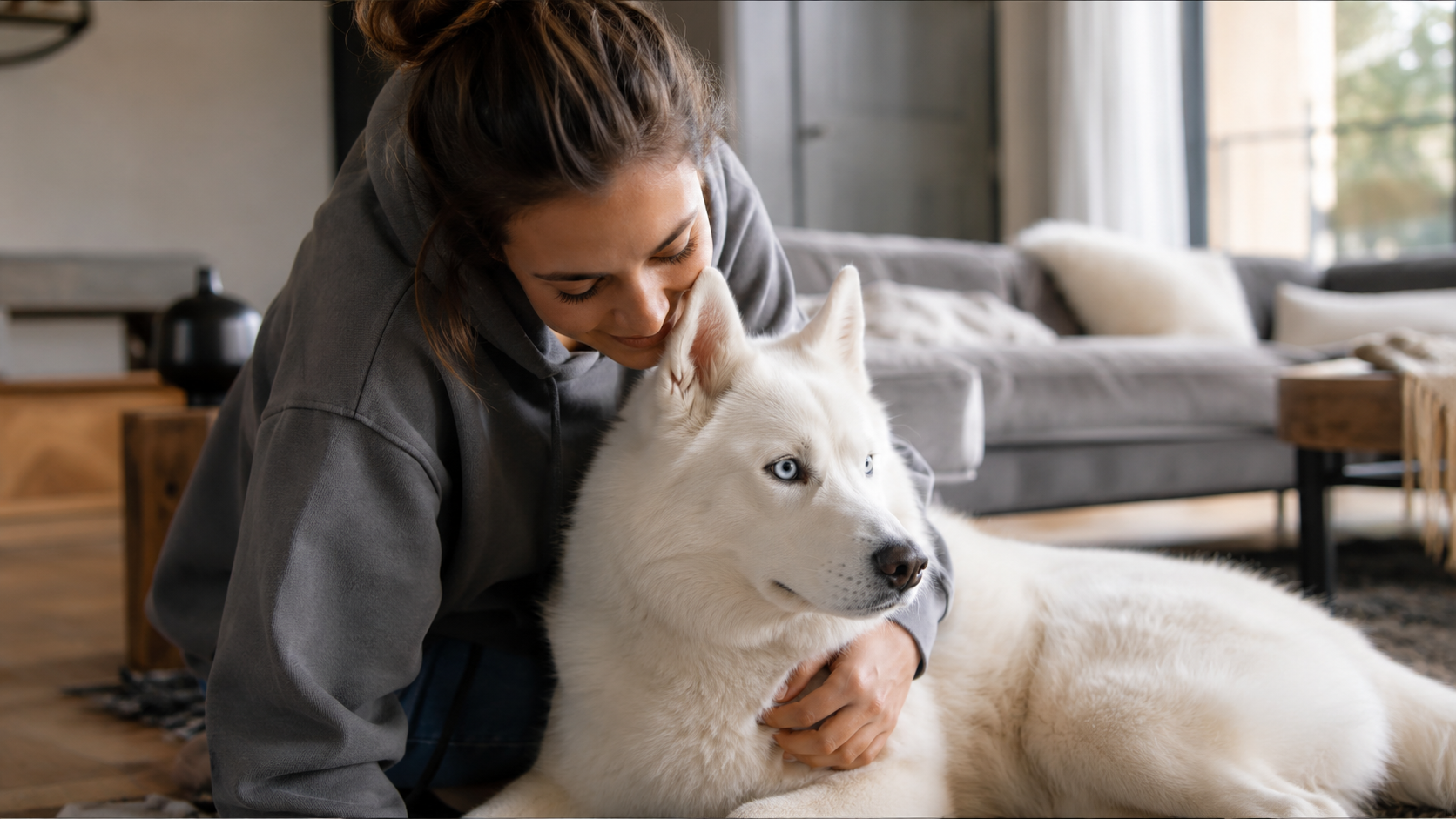 Husky blanco con mirada intensa y misteriosa